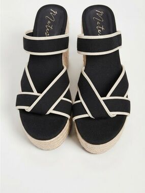 New Matisse Palm beach Black Canvas Espadrille Wedge Sandals w/Cream Trim size 9